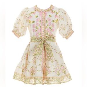 Bubble Sleeve Floral Dress in Ivory/Pink